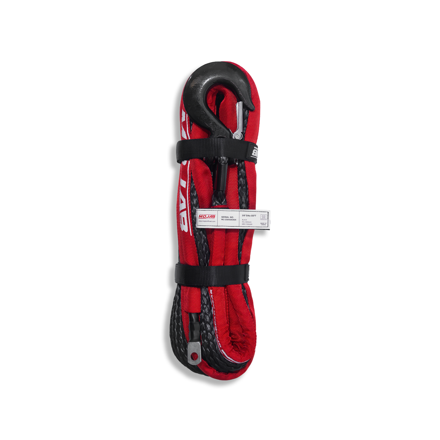 3/8'' x 85' Synthetic Winch Rope with Removeable forged winch hook