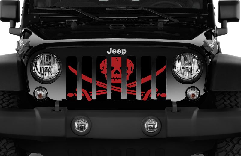 Ahoy Matey Dark Red Pirate Flag Grille Insert