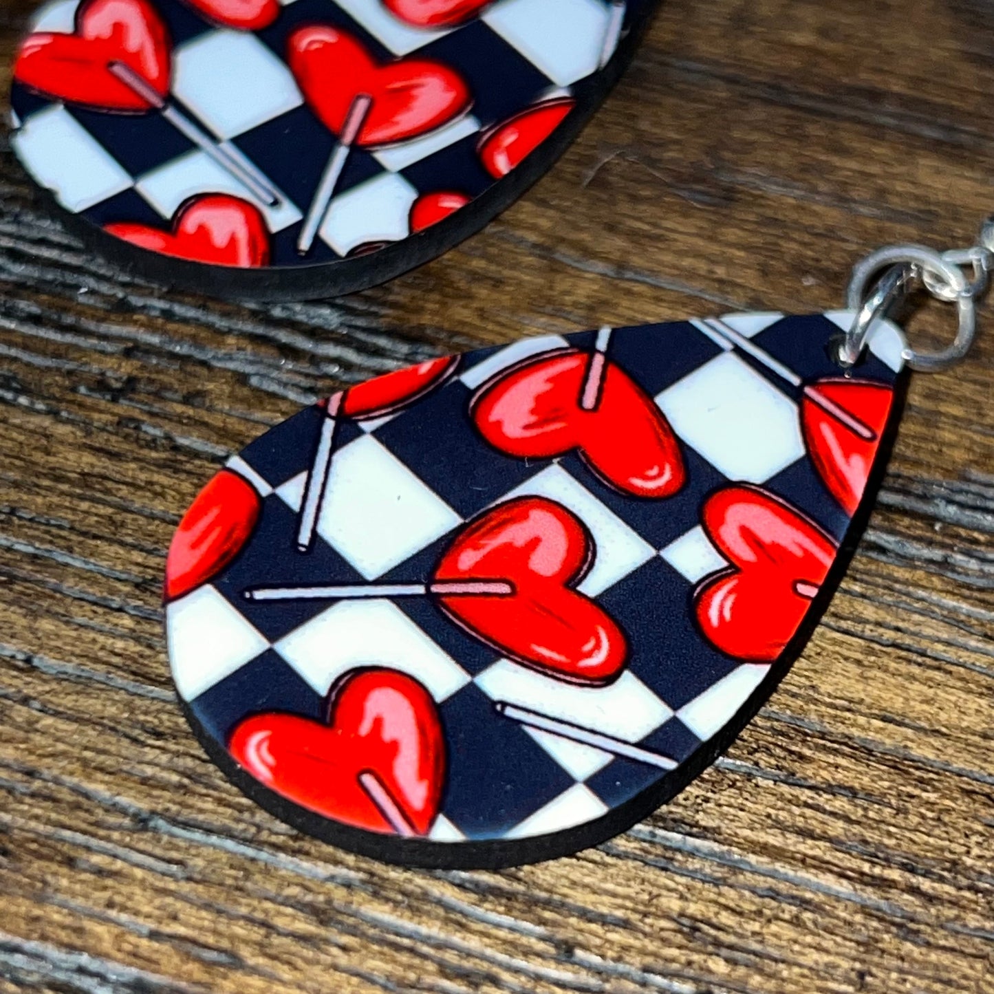 Valentines Heart Sucker Checkerboard Earrings