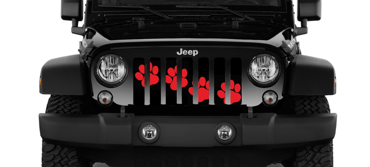 Platinum Puppy Paw Prints - Red Diagonal Grille Insert