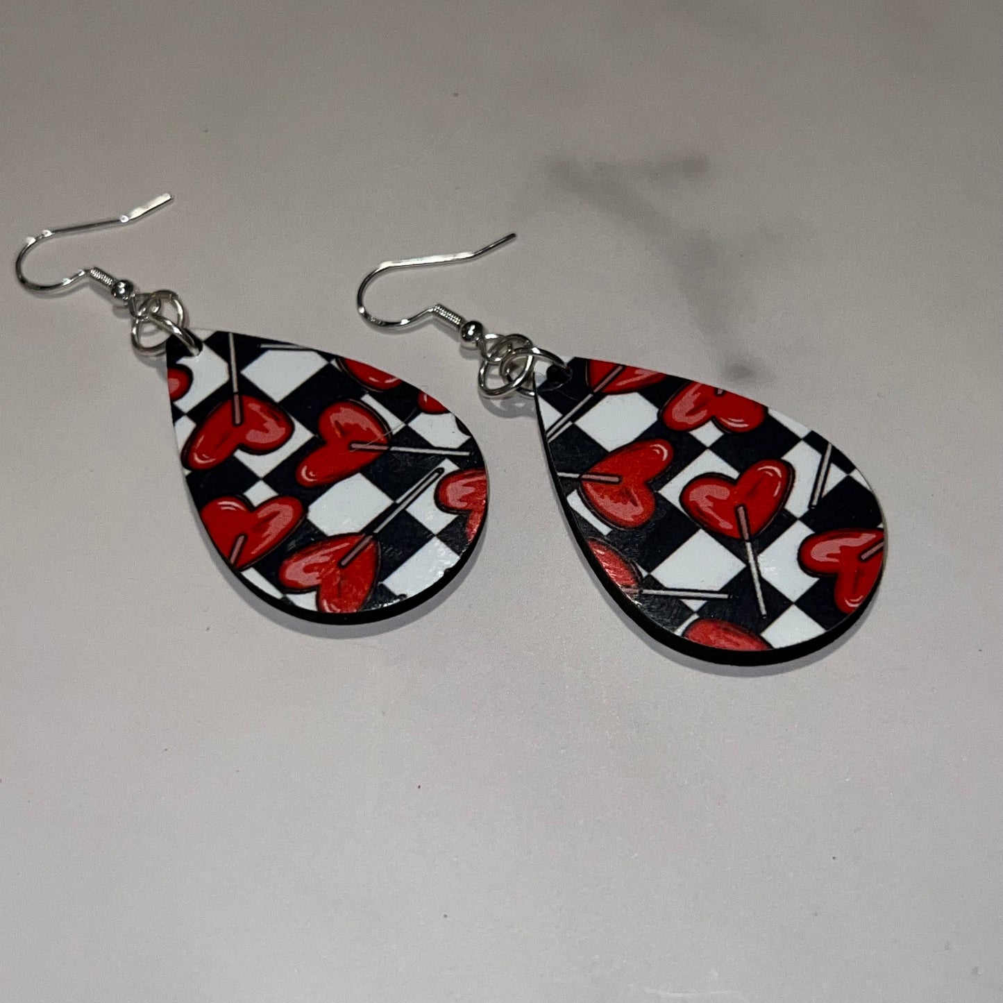 Valentines Heart Sucker Checkerboard Earrings