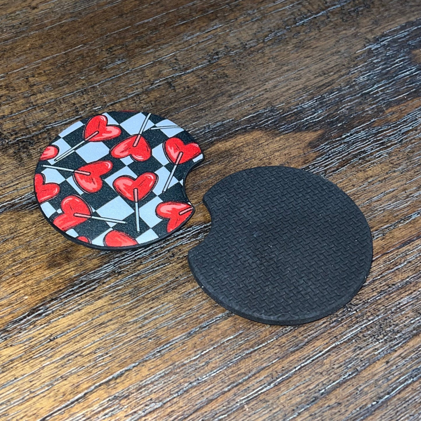 Valentines Heart Sucker Checkerboard Car Coaster