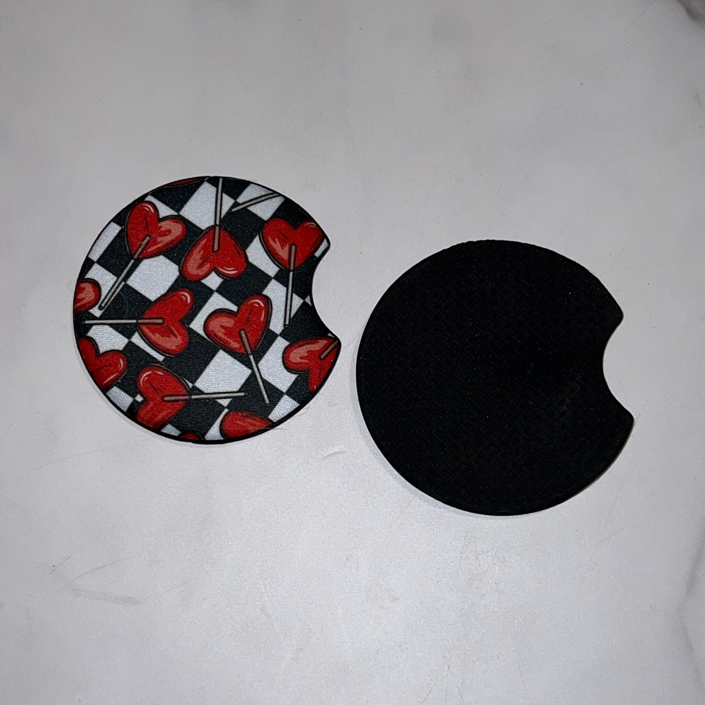 Valentines Heart Sucker Checkerboard Car Coaster
