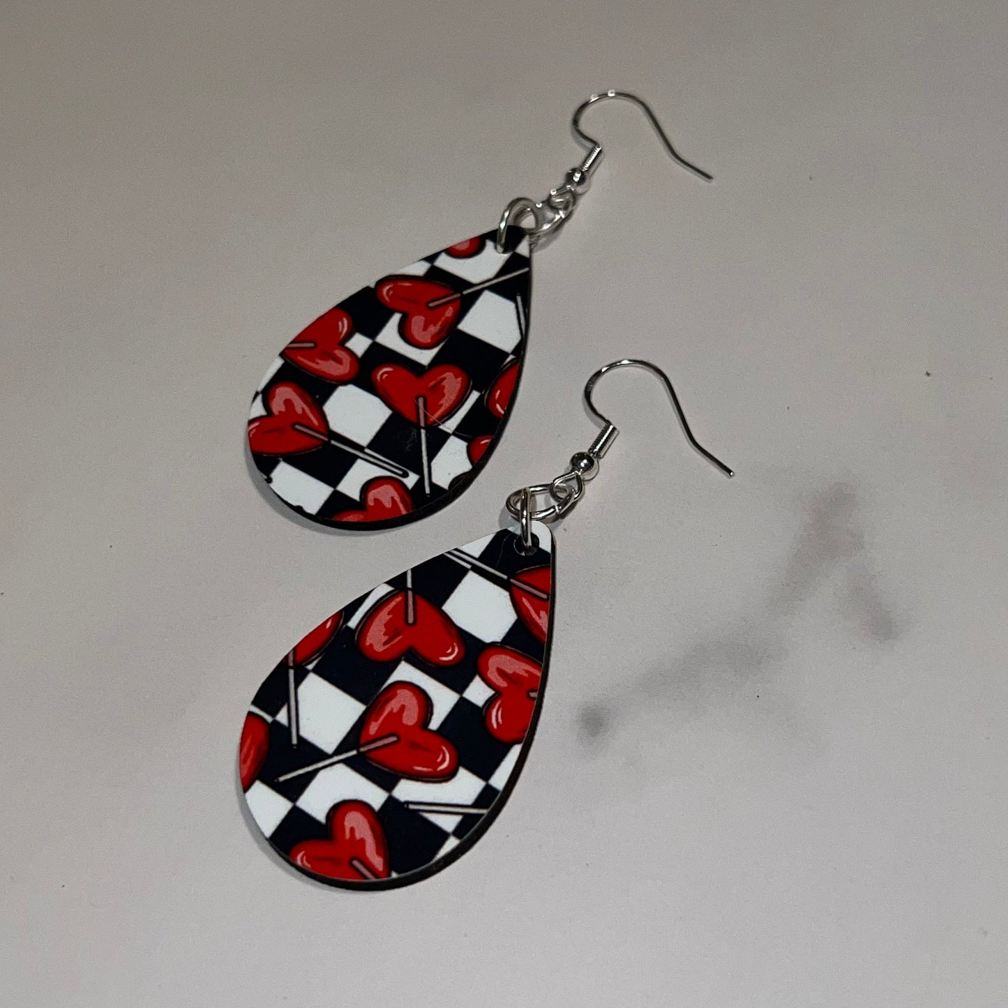 Valentines Heart Sucker Checkerboard Earrings