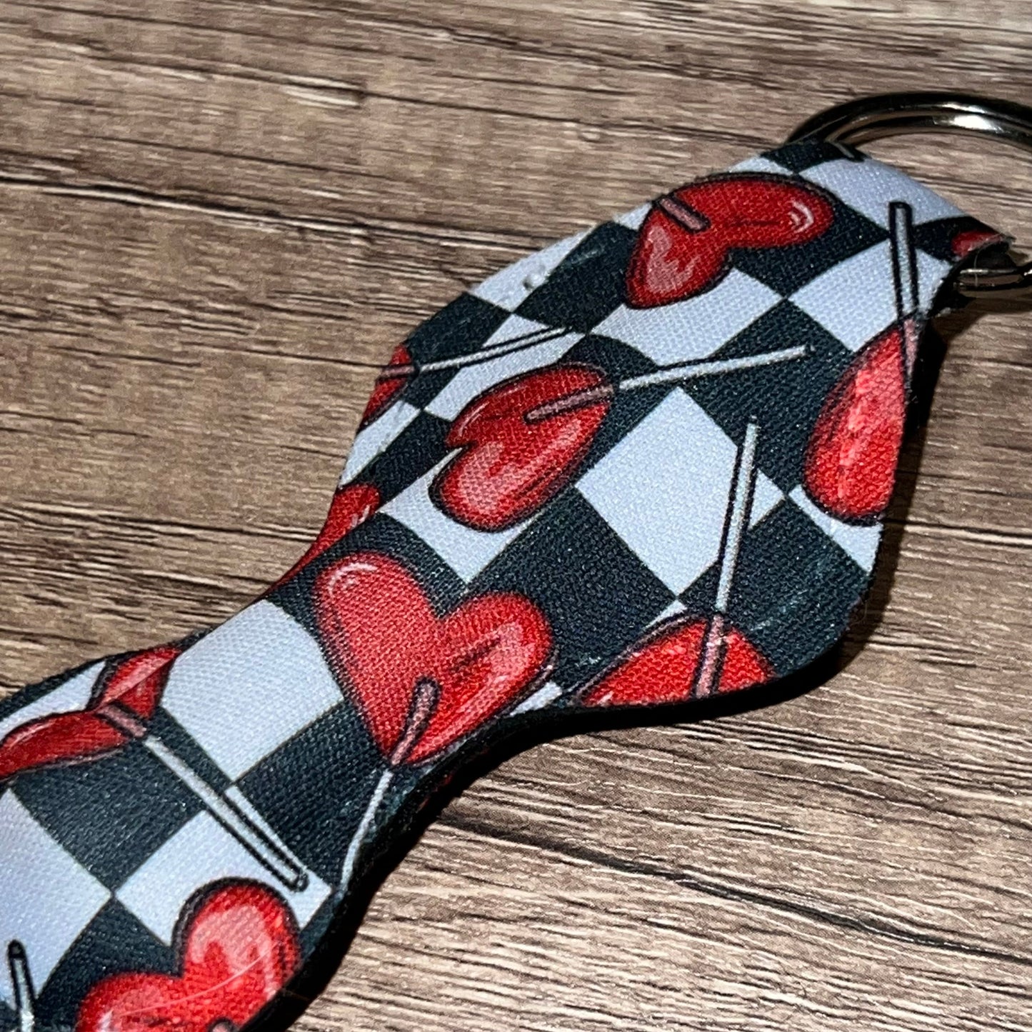 Valentines Heart Sucker Checkerboard Lip Balm Holder Keychain
