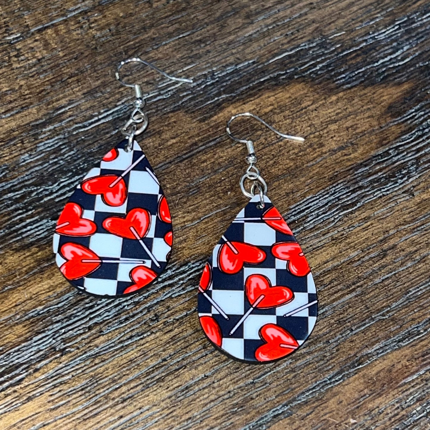 Valentines Heart Sucker Checkerboard Earrings