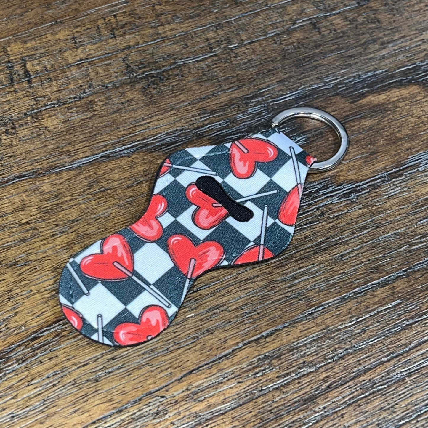 Valentines Heart Sucker Checkerboard Lip Balm Holder Keychain