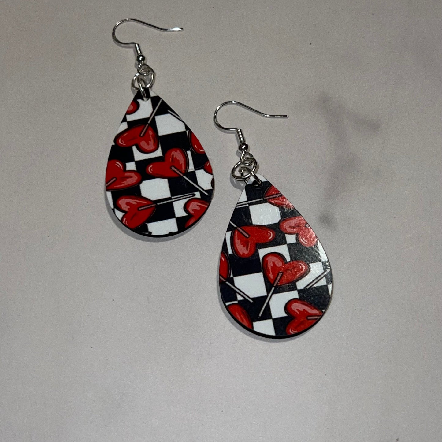 Valentines Heart Sucker Checkerboard Earrings