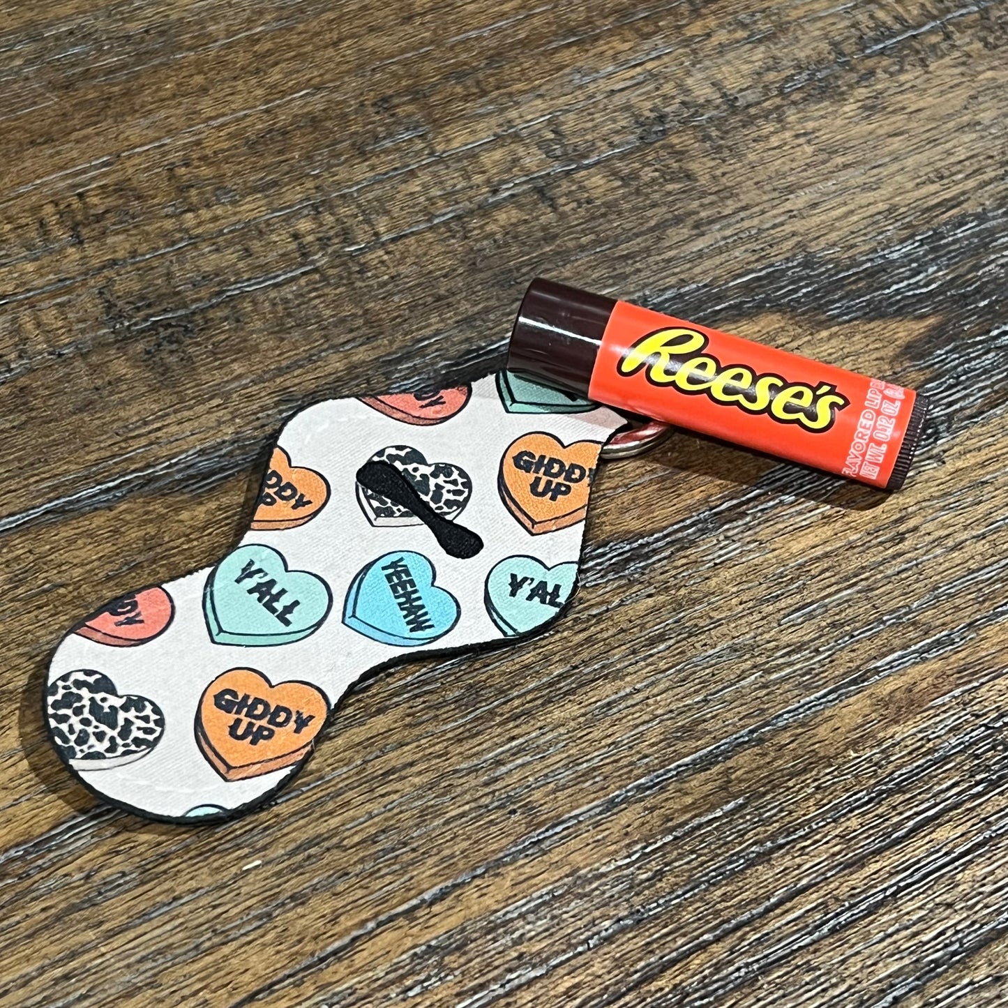Country Western Valentine Lip Balm Holder Keychain