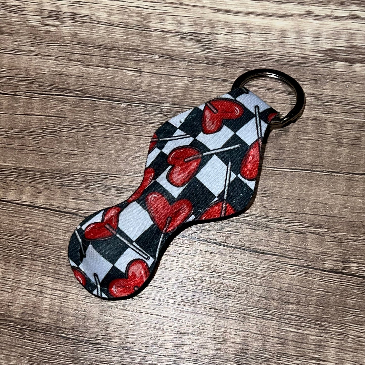 Valentines Heart Sucker Checkerboard Lip Balm Holder Keychain