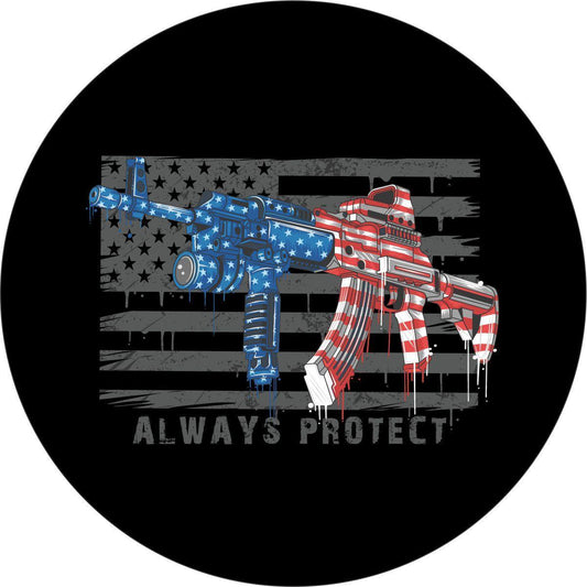 Always Protect American Flag & Gun Spare Tire Cover for Jeep, RV, Camper, Bronco & More-duckduckjeep-offroad-wrangler-gladiator-3d-jeep duck-custom duck-Jeep-The Quacktory-Fun Jeep Ducks-Ducks4Jeep