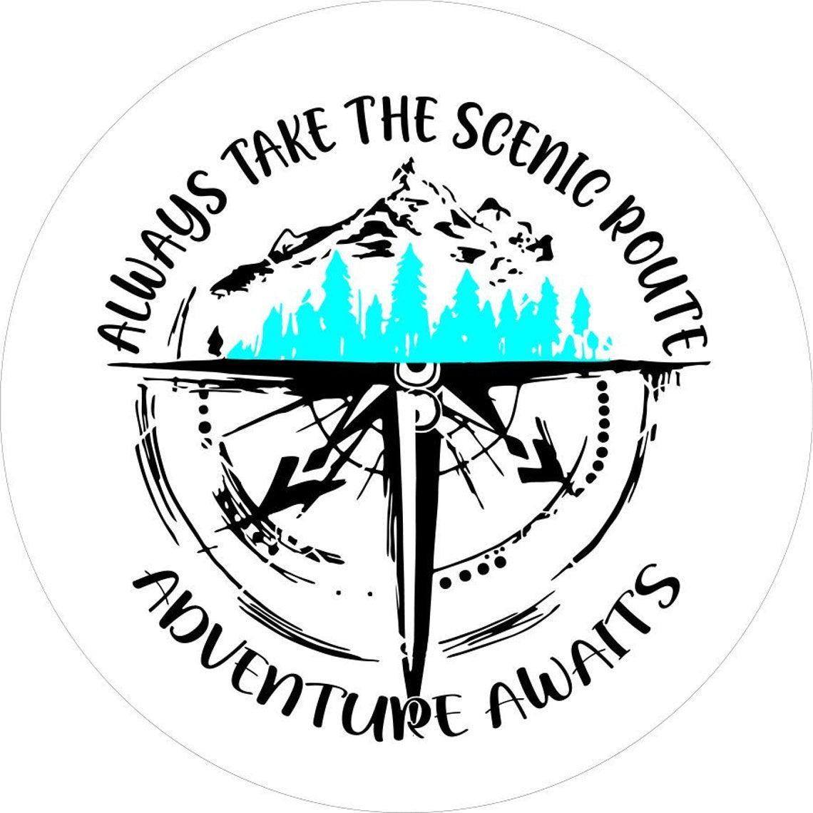 Always Take The Scenic Route, Adventure Awaits - Mountains & Compass Spare Tire Cover-duckduckjeep-offroad-wrangler-gladiator-3d-jeep duck-custom duck-Jeep-The Quacktory-Fun Jeep Ducks-Ducks4Jeep