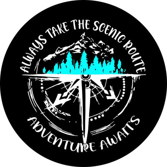 Always Take The Scenic Route, Adventure Awaits - Mountains & Compass Spare Tire Cover-duckduckjeep-offroad-wrangler-gladiator-3d-jeep duck-custom duck-Jeep-The Quacktory-Fun Jeep Ducks-Ducks4Jeep