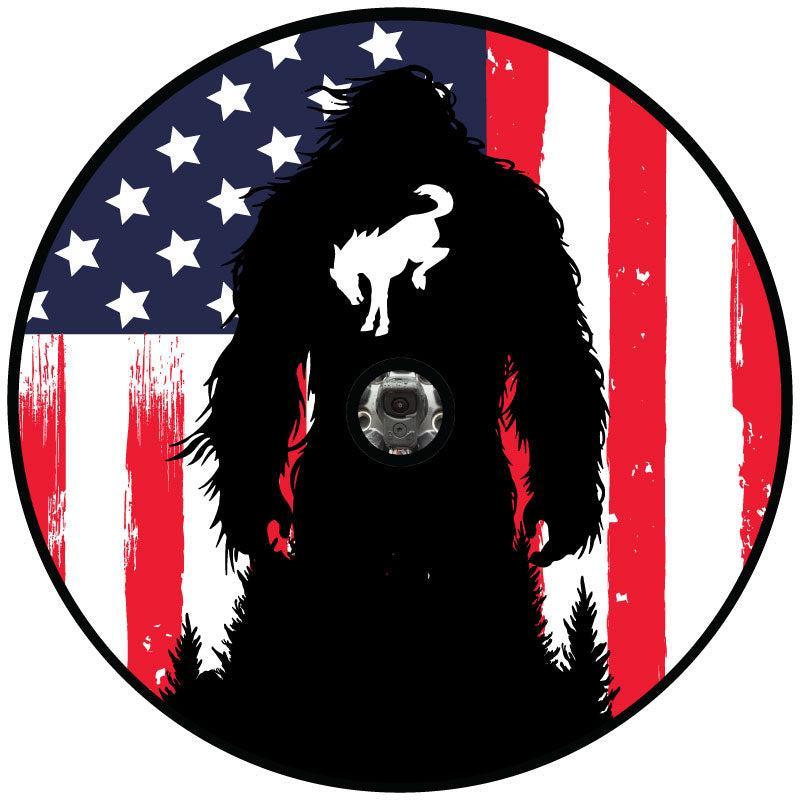 American Flag Bronco Sasquatch Spare Tire Cover Custom Designed for Ford Broncos-duckduckjeep-offroad-wrangler-gladiator-3d-jeep duck-custom duck-Jeep-The Quacktory-Fun Jeep Ducks-Ducks4Jeep
