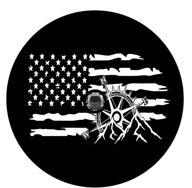 American Flag Compass & Mountains Spare Tire Cover-duckduckjeep-offroad-wrangler-gladiator-3d-jeep duck-custom duck-Jeep-The Quacktory-Fun Jeep Ducks-Ducks4Jeep