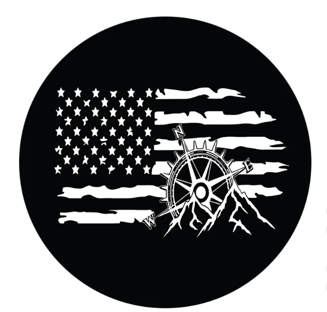 American Flag Compass & Mountains Spare Tire Cover-duckduckjeep-offroad-wrangler-gladiator-3d-jeep duck-custom duck-Jeep-The Quacktory-Fun Jeep Ducks-Ducks4Jeep