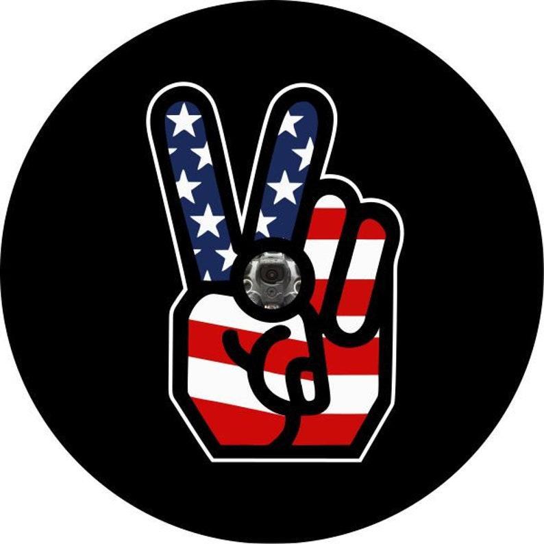 American Flag Peace Sign Spare Tire Cover for Jeeps, Broncos, Campers, RV, Vans-duckduckjeep-offroad-wrangler-gladiator-3d-jeep duck-custom duck-Jeep-The Quacktory-Fun Jeep Ducks-Ducks4Jeep