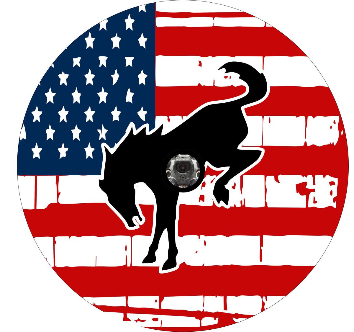 American Flag with Bronco Horse Spare Tire Cover Jeep, Bronco, RVs and more ( FULL COLOR )-duckduckjeep-offroad-wrangler-gladiator-3d-jeep duck-custom duck-Jeep-The Quacktory-Fun Jeep Ducks-Ducks4Jeep