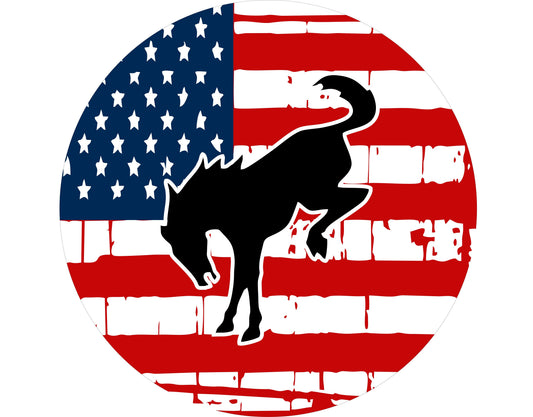 American Flag with Bronco Horse Spare Tire Cover Jeep, Bronco, RVs and more ( FULL COLOR )-duckduckjeep-offroad-wrangler-gladiator-3d-jeep duck-custom duck-Jeep-The Quacktory-Fun Jeep Ducks-Ducks4Jeep
