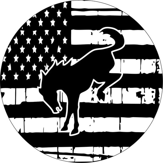 American Flag with Bronco Horse Spare Tire Cover Jeep, Bronco, RVs and more-duckduckjeep-offroad-wrangler-gladiator-3d-jeep duck-custom duck-Jeep-The Quacktory-Fun Jeep Ducks-Ducks4Jeep