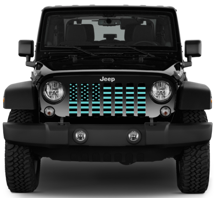 Platinum Black and Teal American Flag Grille Insert
