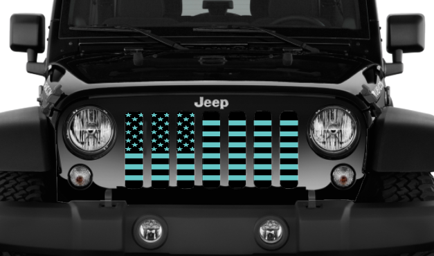 Platinum Black and Teal American Flag Grille Insert