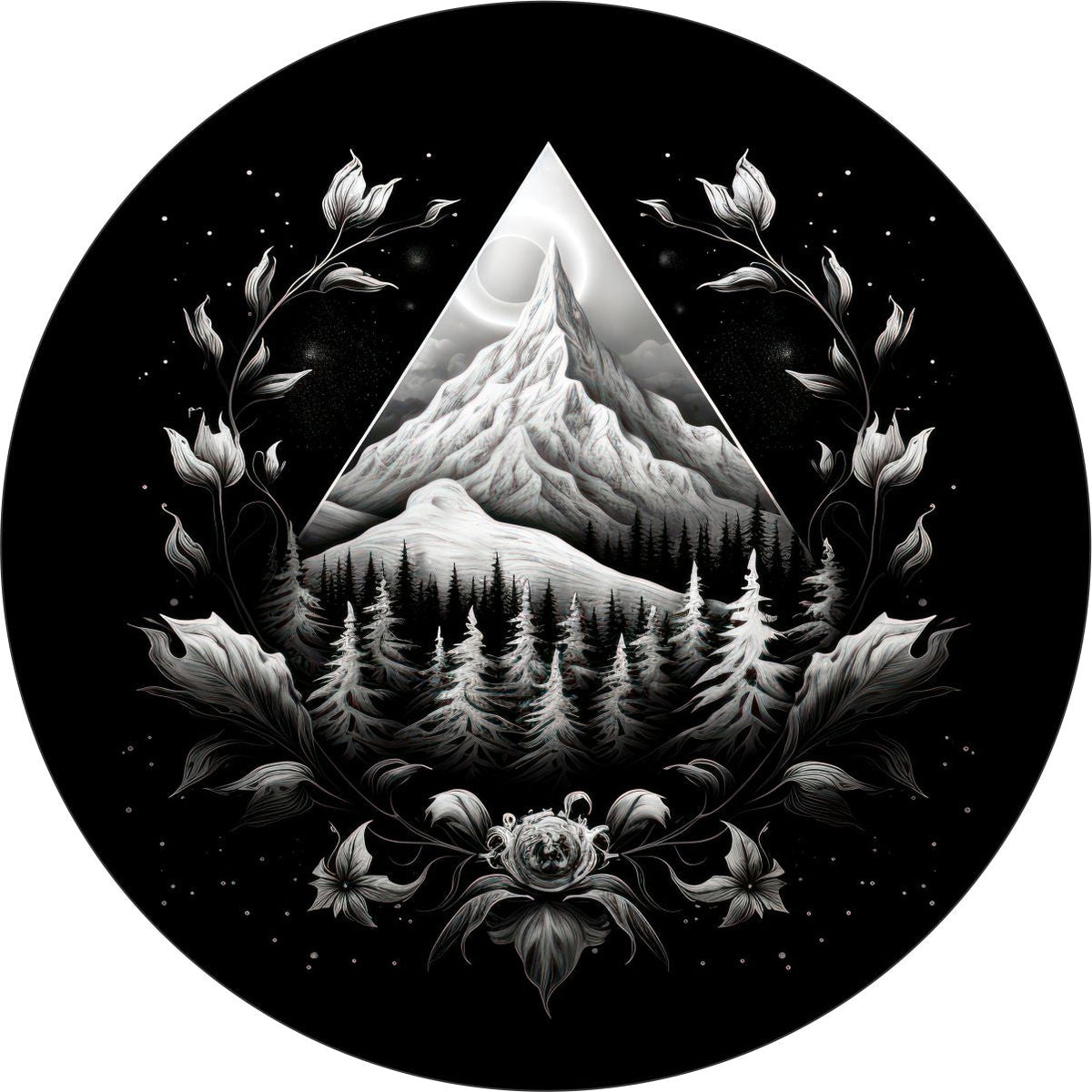 Artistic Floral Mountain Shaded Unique Spare Tire Cover for Jeep, Bronco, RV, Van, Camper, Etc.-duckduckjeep-offroad-wrangler-gladiator-3d-jeep duck-custom duck-Jeep-The Quacktory-Fun Jeep Ducks-Ducks4Jeep