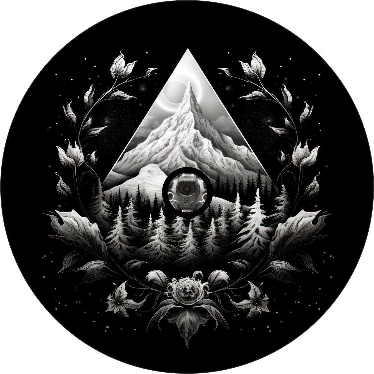 Artistic Floral Mountain Shaded Unique Spare Tire Cover for Jeep, Bronco, RV, Van, Camper, Etc.-duckduckjeep-offroad-wrangler-gladiator-3d-jeep duck-custom duck-Jeep-The Quacktory-Fun Jeep Ducks-Ducks4Jeep