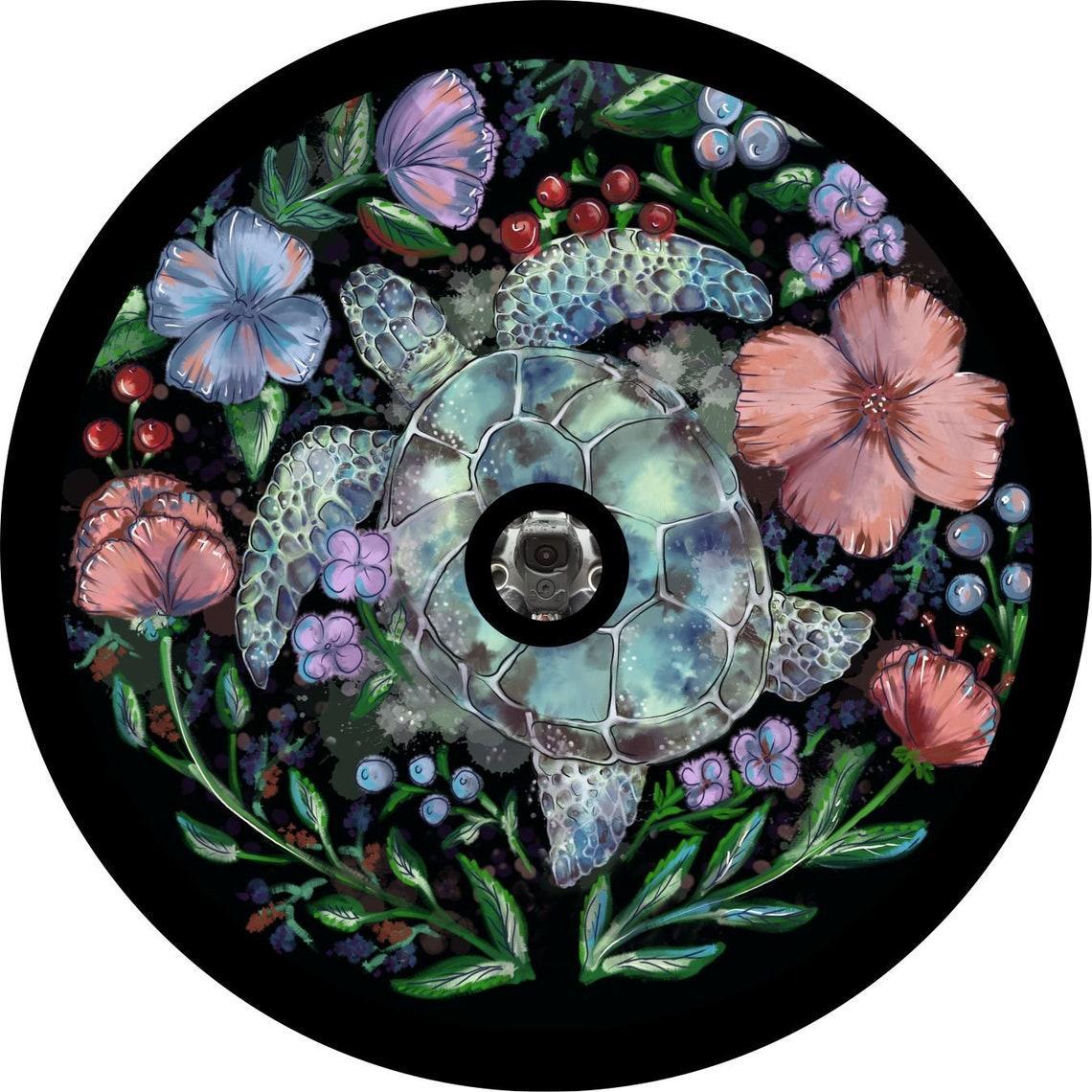 Artsy & Floral Colorful Sea Turtle Spare Tire Cover-duckduckjeep-offroad-wrangler-gladiator-3d-jeep duck-custom duck-Jeep-The Quacktory-Fun Jeep Ducks-Ducks4Jeep