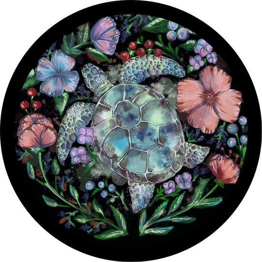 Artsy & Floral Colorful Sea Turtle Spare Tire Cover-duckduckjeep-offroad-wrangler-gladiator-3d-jeep duck-custom duck-Jeep-The Quacktory-Fun Jeep Ducks-Ducks4Jeep
