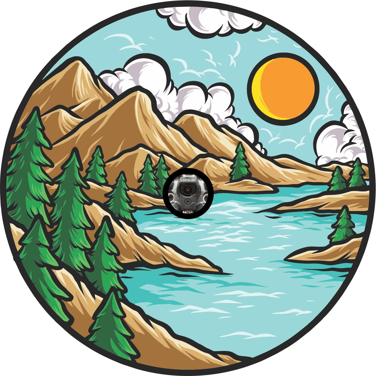 Artsy Scenic Mountain Views Creative Spare Tire Cover for Campers, RV, Bronco, Jeep, +-duckduckjeep-offroad-wrangler-gladiator-3d-jeep duck-custom duck-Jeep-The Quacktory-Fun Jeep Ducks-Ducks4Jeep