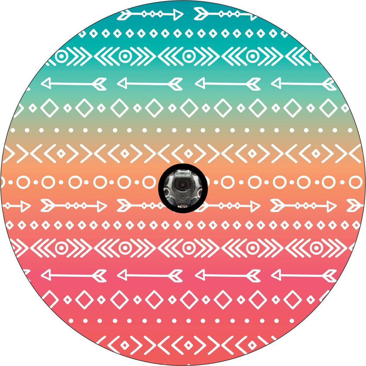 Aztec & Arrow Print on Pastel OmbrÃ© Spare Tire Cover for Jeep, Bronco, RV, Camper & More-duckduckjeep-offroad-wrangler-gladiator-3d-jeep duck-custom duck-Jeep-The Quacktory-Fun Jeep Ducks-Ducks4Jeep