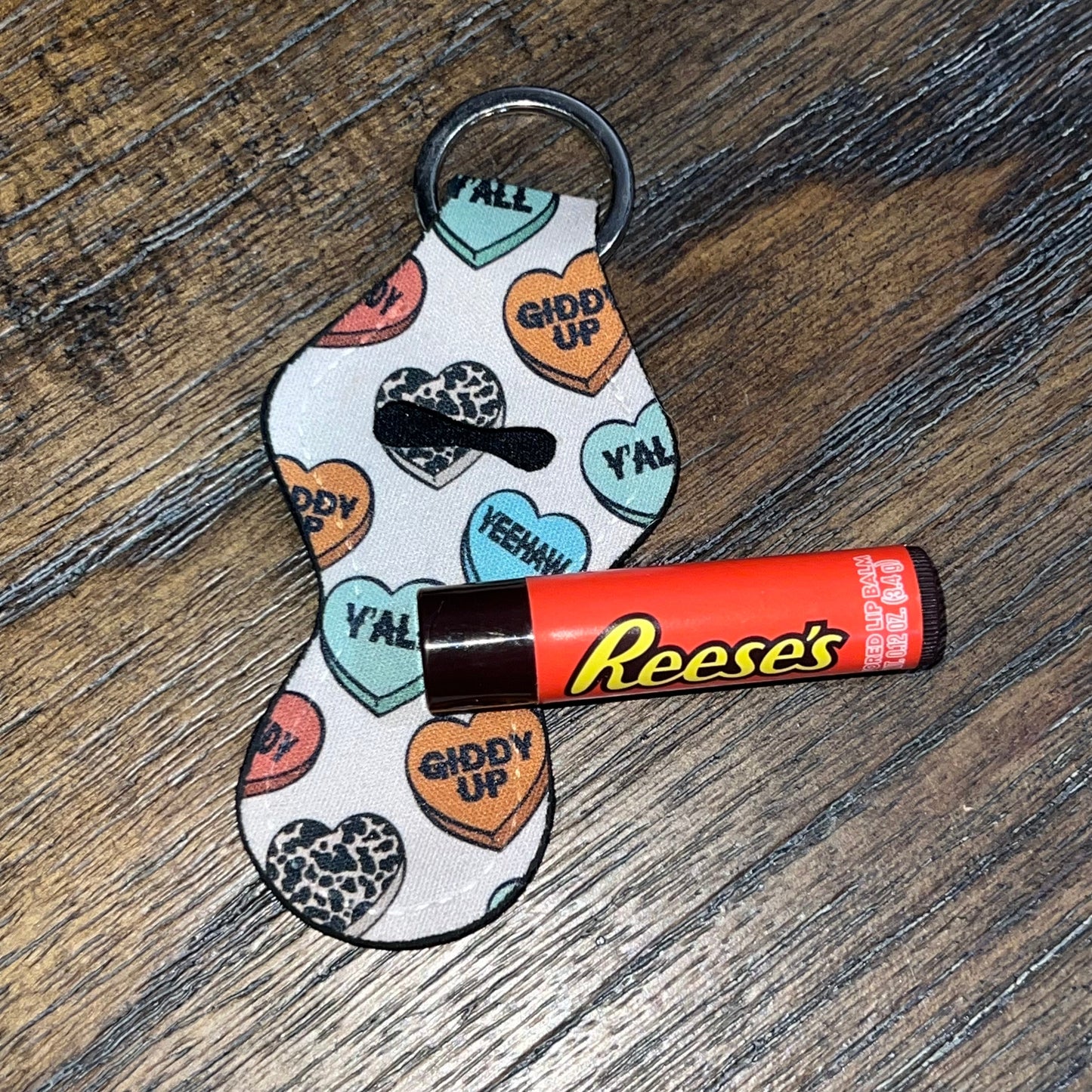 Country Western Valentine Lip Balm Holder Keychain