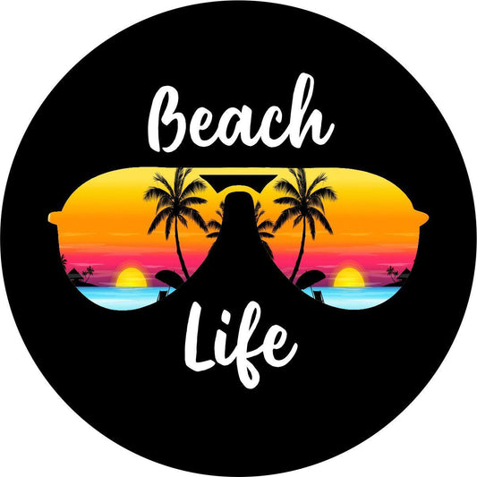 Beach Life Sunglasses Sunset Tropical Spare Tire Cover for Jeep, Bronco, RV & More-duckduckjeep-offroad-wrangler-gladiator-3d-jeep duck-custom duck-Jeep-The Quacktory-Fun Jeep Ducks-Ducks4Jeep