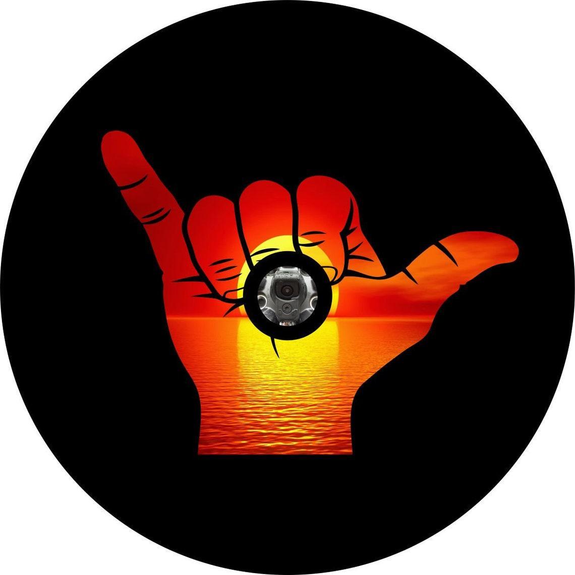 Beach Sunset on Shaka Spare Tire Cover for Jeep, Campers, RV, Broncos & More-duckduckjeep-offroad-wrangler-gladiator-3d-jeep duck-custom duck-Jeep-The Quacktory-Fun Jeep Ducks-Ducks4Jeep