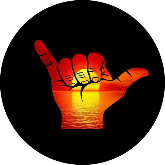 Beach Sunset on Shaka Spare Tire Cover for Jeep, Campers, RV, Broncos & More-duckduckjeep-offroad-wrangler-gladiator-3d-jeep duck-custom duck-Jeep-The Quacktory-Fun Jeep Ducks-Ducks4Jeep
