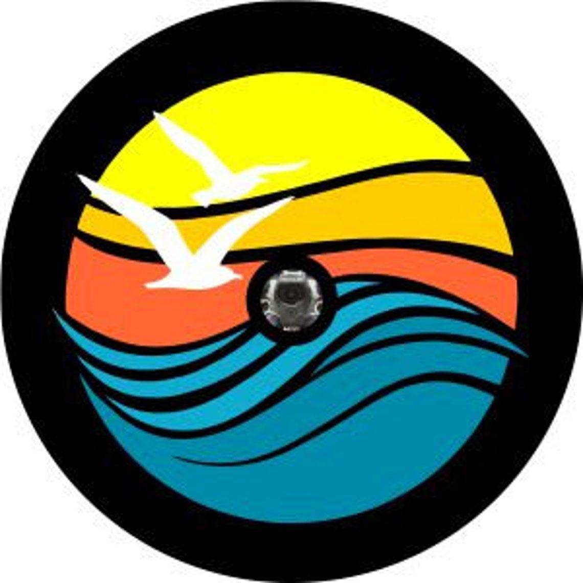 Beach Waves, Birds, and Sunset Spare Tire Cover for Jeep, RV, Camper, Bronco, Vans, & More-duckduckjeep-offroad-wrangler-gladiator-3d-jeep duck-custom duck-Jeep-The Quacktory-Fun Jeep Ducks-Ducks4Jeep