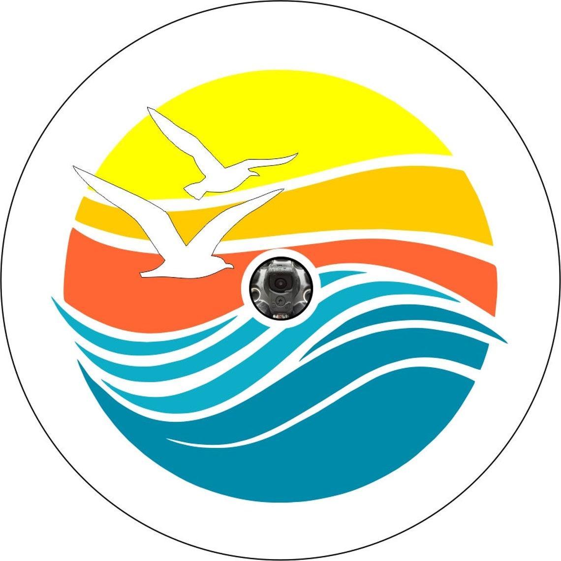 Beach Waves, Birds, and Sunset Spare Tire Cover for Jeep, RV, Camper, Bronco, Vans, & More-duckduckjeep-offroad-wrangler-gladiator-3d-jeep duck-custom duck-Jeep-The Quacktory-Fun Jeep Ducks-Ducks4Jeep