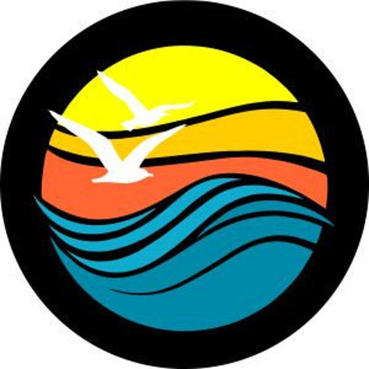 Beach Waves, Birds, and Sunset Spare Tire Cover for Jeep, RV, Camper, Bronco, Vans, & More-duckduckjeep-offroad-wrangler-gladiator-3d-jeep duck-custom duck-Jeep-The Quacktory-Fun Jeep Ducks-Ducks4Jeep