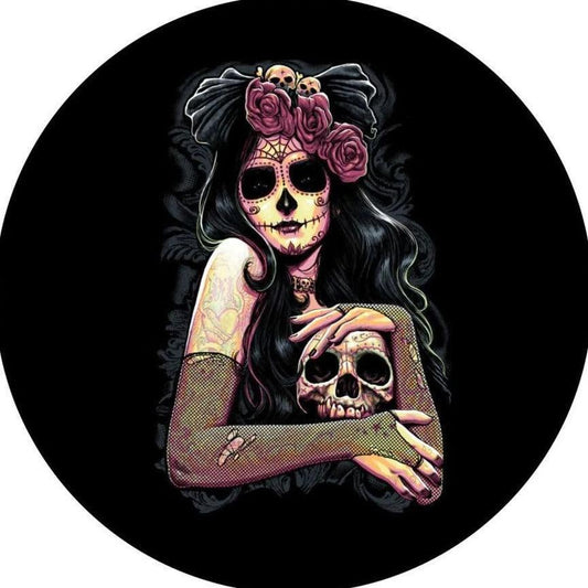 Beautiful Sugar Skull Skeleton Woman Spare Tire Cover Design-duckduckjeep-offroad-wrangler-gladiator-3d-jeep duck-custom duck-Jeep-The Quacktory-Fun Jeep Ducks-Ducks4Jeep