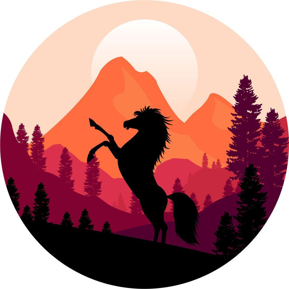 Beautiful Wild Mustang Horse Silhouette in Mountains Spare Tire Cover for Jeep, Bronco, Camper, RV, & More-duckduckjeep-offroad-wrangler-gladiator-3d-jeep duck-custom duck-Jeep-The Quacktory-Fun Jeep Ducks-Ducks4Jeep