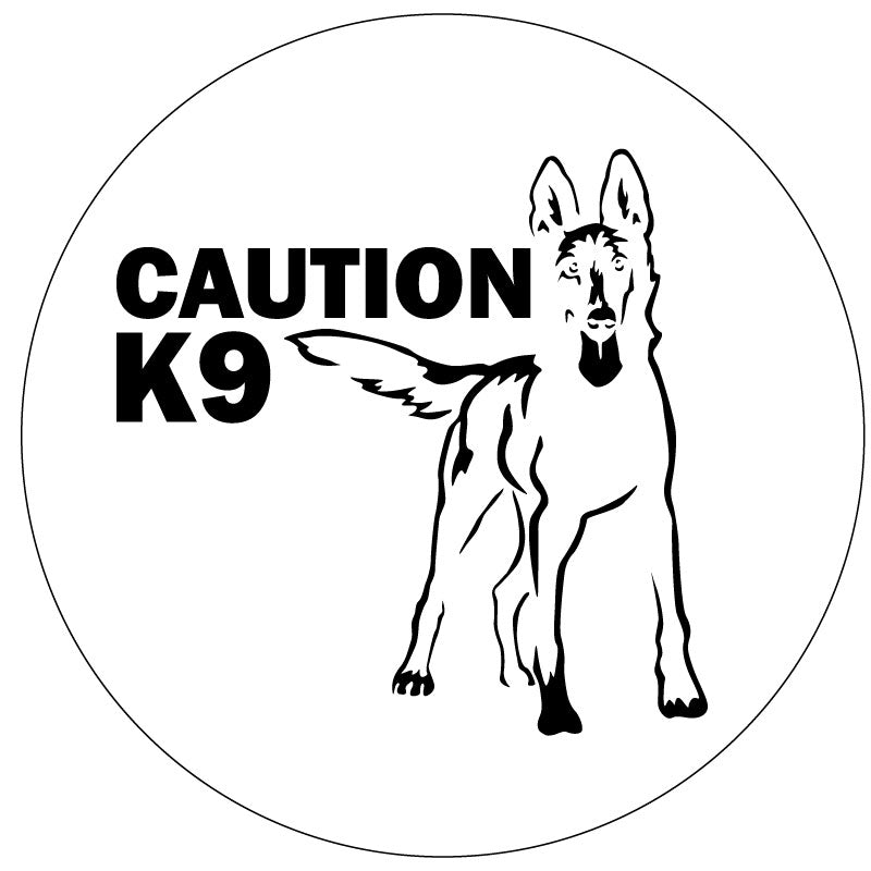 Belgian Malinois - Caution K9 Spare Tire Cover - Jeep, RV, Camper, Bronco & More-duckduckjeep-offroad-wrangler-gladiator-3d-jeep duck-custom duck-Jeep-The Quacktory-Fun Jeep Ducks-Ducks4Jeep