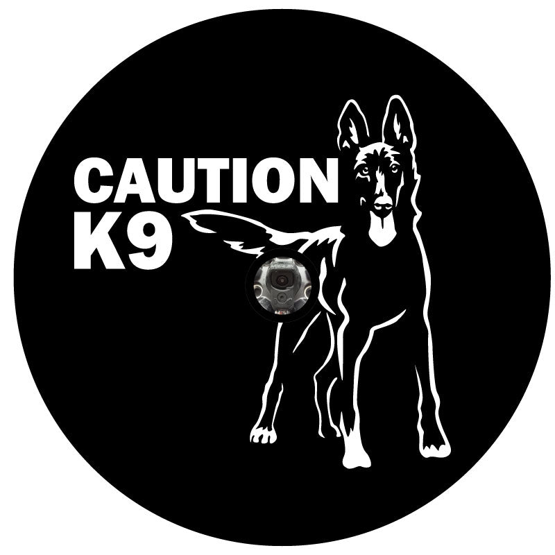 Belgian Malinois - Caution K9 Spare Tire Cover - Jeep, RV, Camper, Bronco & More-duckduckjeep-offroad-wrangler-gladiator-3d-jeep duck-custom duck-Jeep-The Quacktory-Fun Jeep Ducks-Ducks4Jeep
