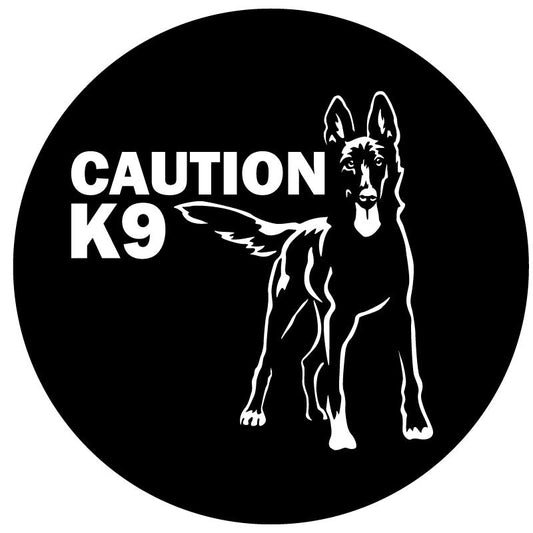 Belgian Malinois - Caution K9 Spare Tire Cover - Jeep, RV, Camper, Bronco & More-duckduckjeep-offroad-wrangler-gladiator-3d-jeep duck-custom duck-Jeep-The Quacktory-Fun Jeep Ducks-Ducks4Jeep