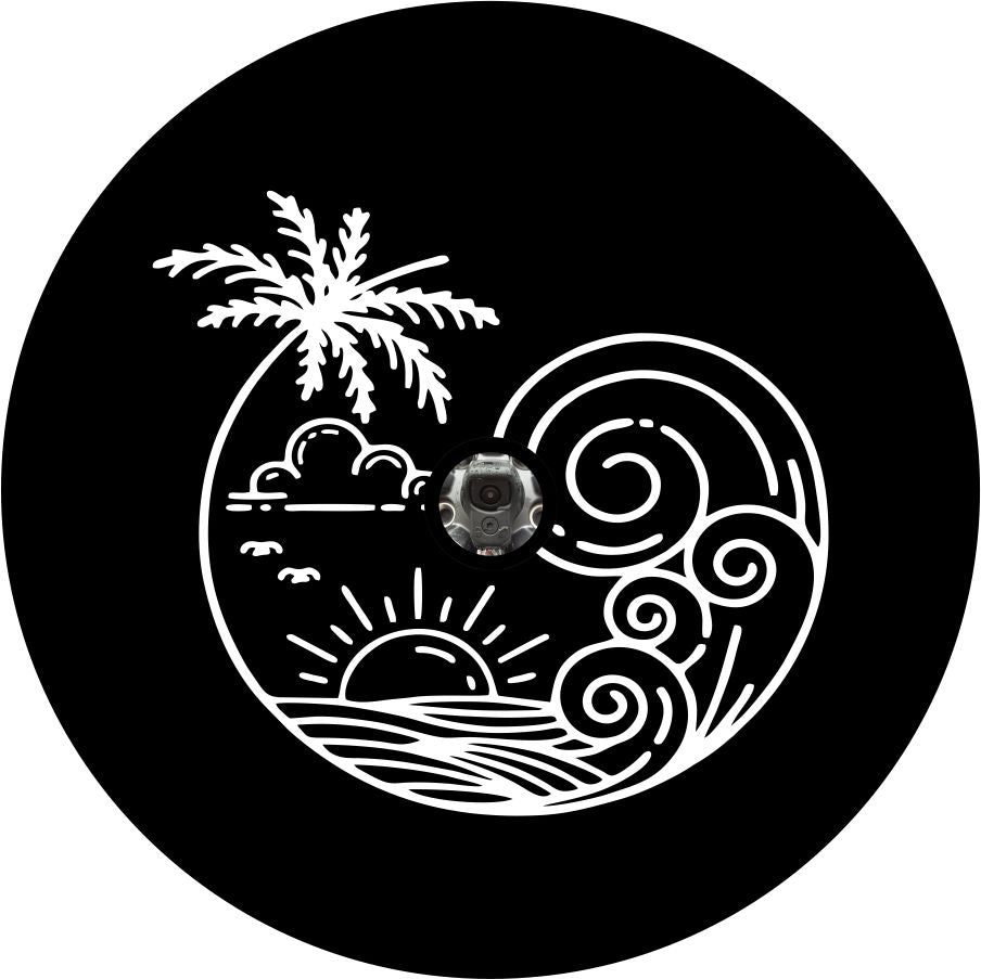 Big Wave at Sunset with Palm Tree-duckduckjeep-offroad-wrangler-gladiator-3d-jeep duck-custom duck-Jeep-The Quacktory-Fun Jeep Ducks-Ducks4Jeep