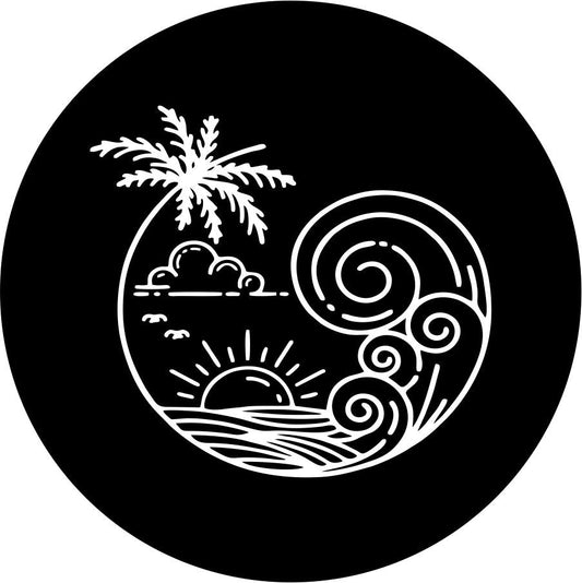 Big Wave at Sunset with Palm Tree-duckduckjeep-offroad-wrangler-gladiator-3d-jeep duck-custom duck-Jeep-The Quacktory-Fun Jeep Ducks-Ducks4Jeep