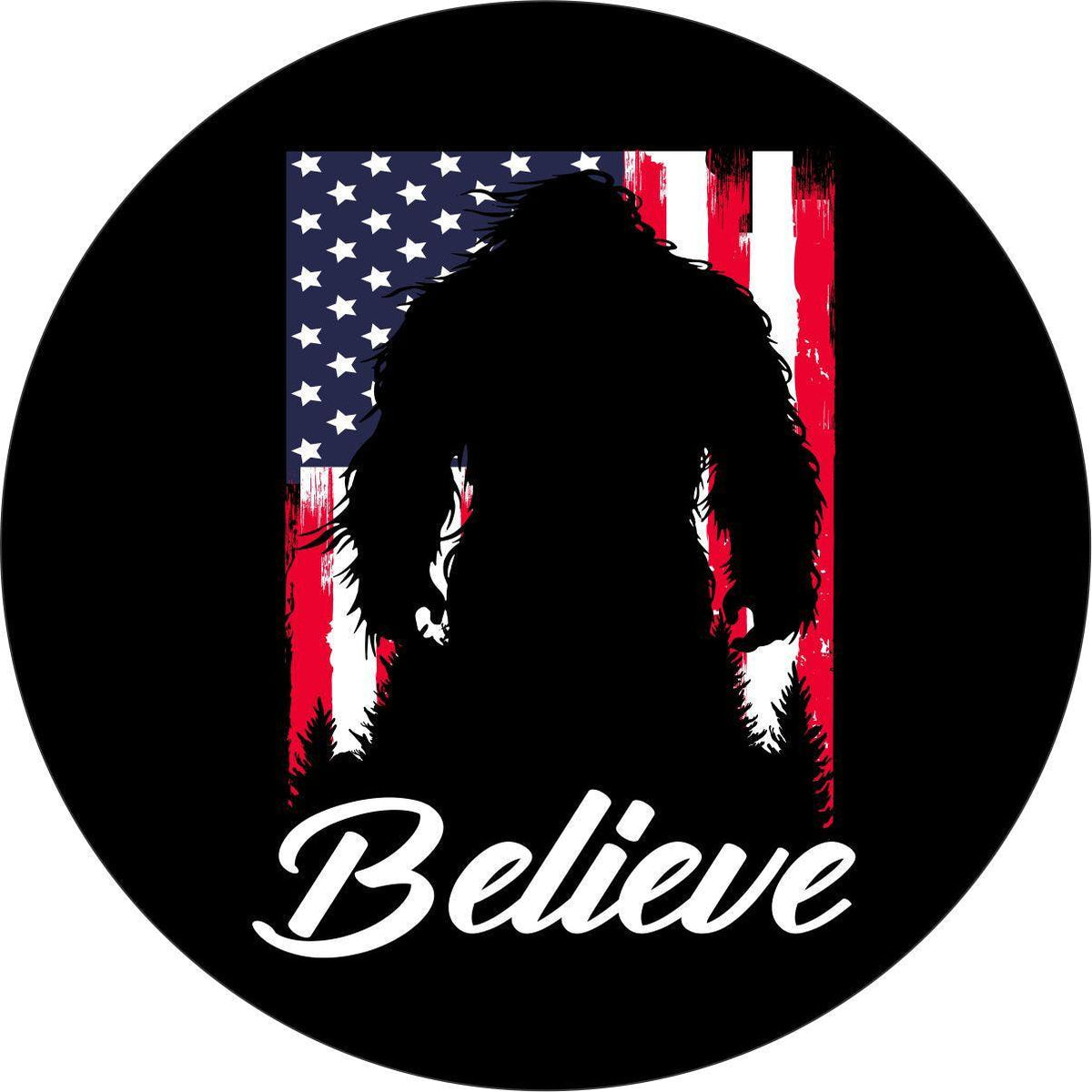Bigfoot American Flag Believe Sasquatch Spare Tire Cover for Bronco, Jeep, RV, Campers, & More-duckduckjeep-offroad-wrangler-gladiator-3d-jeep duck-custom duck-Jeep-The Quacktory-Fun Jeep Ducks-Ducks4Jeep