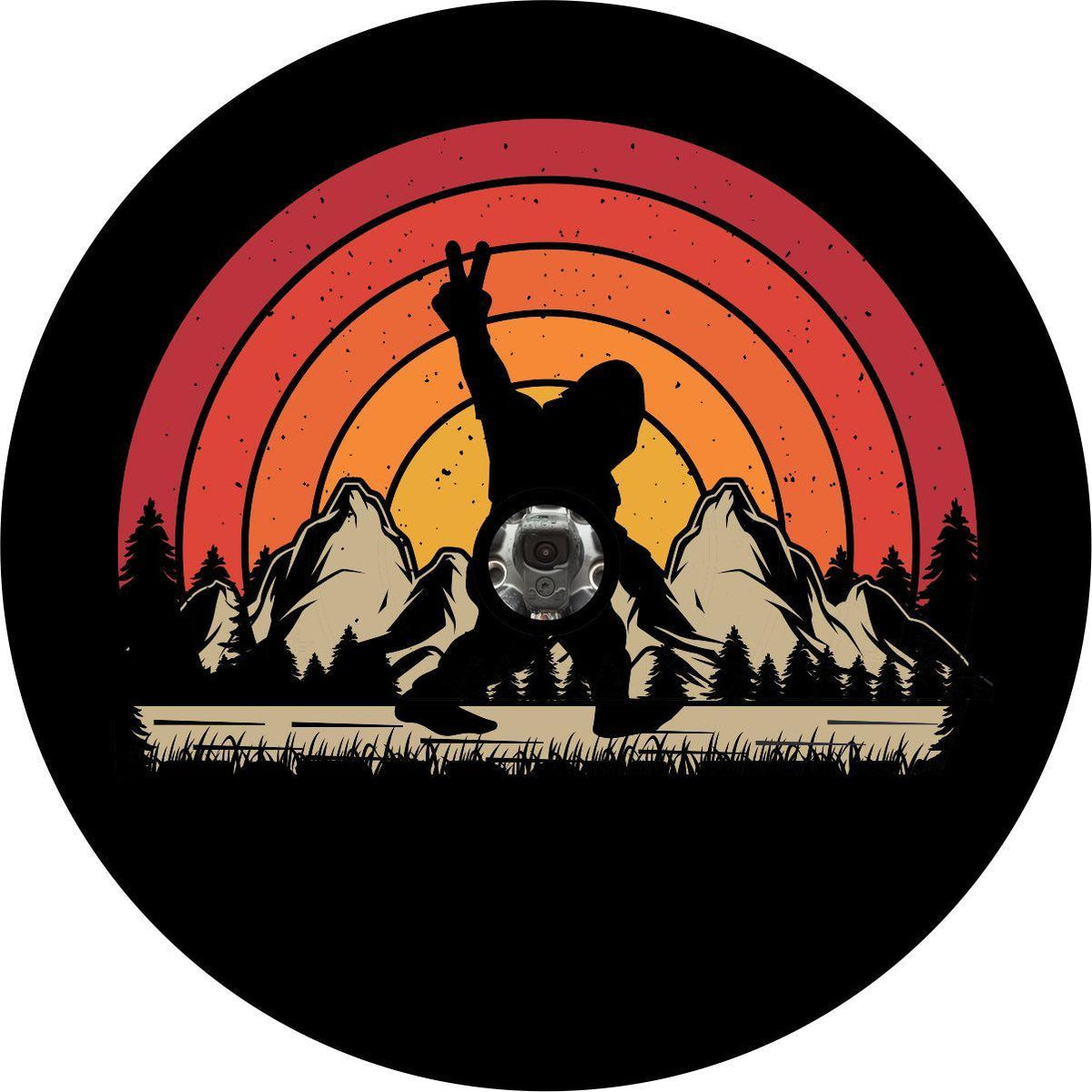 Bigfoot Peace Out Retro Sun Spare Tire Cover for Jeep, RV, Bronco, Camper, Trailer, & More-duckduckjeep-offroad-wrangler-gladiator-3d-jeep duck-custom duck-Jeep-The Quacktory-Fun Jeep Ducks-Ducks4Jeep