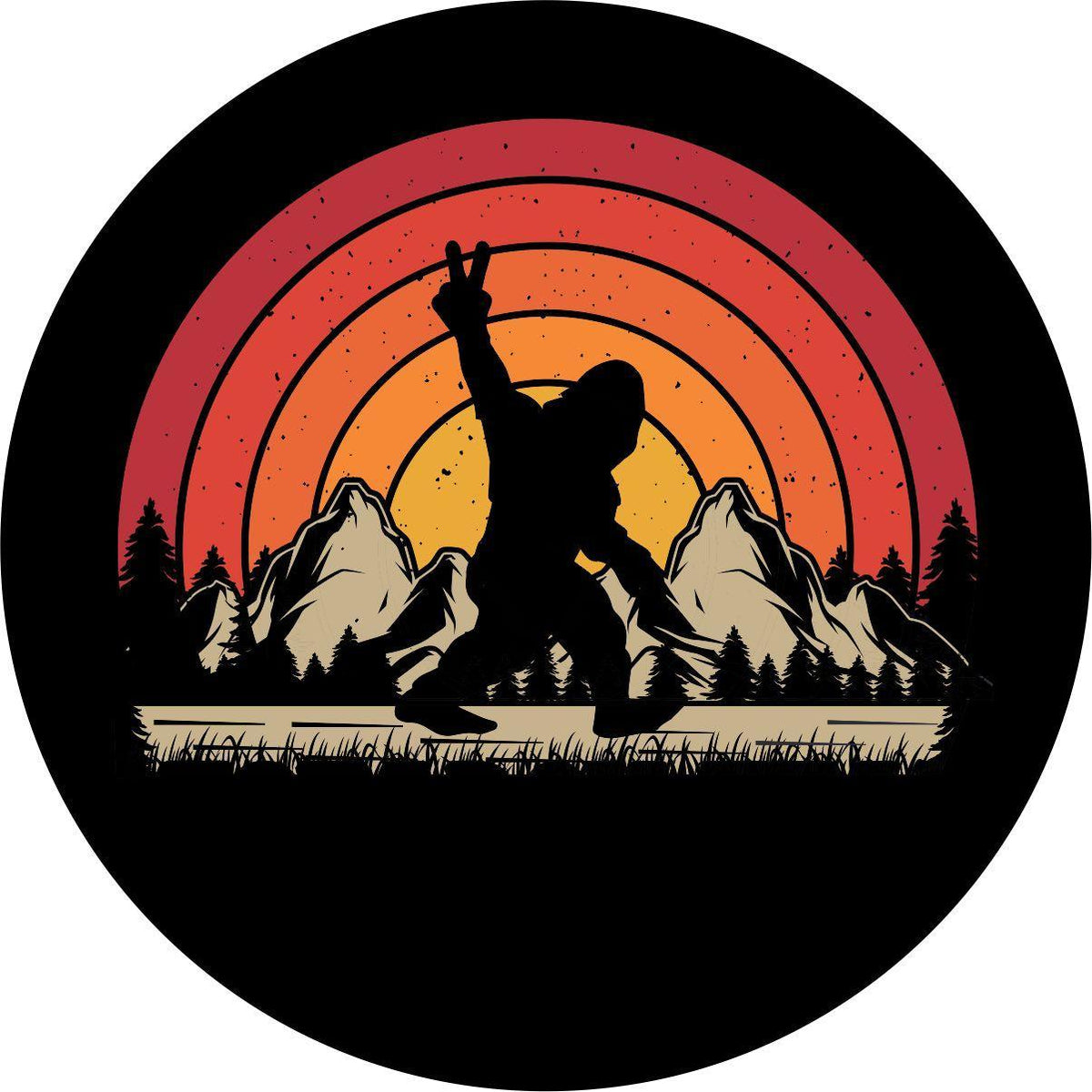 Bigfoot Peace Out Retro Sun Spare Tire Cover for Jeep, RV, Bronco, Camper, Trailer, & More-duckduckjeep-offroad-wrangler-gladiator-3d-jeep duck-custom duck-Jeep-The Quacktory-Fun Jeep Ducks-Ducks4Jeep