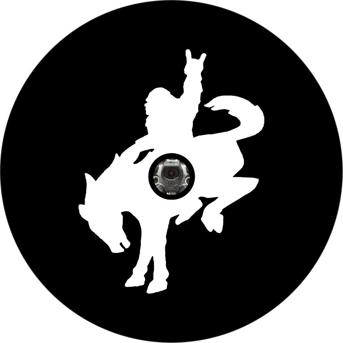 Bigfoot Sasquatch Riding a Bronco Spare Tire Cover for Jeep, Bronco, RV, Camper, Trailer, & More-duckduckjeep-offroad-wrangler-gladiator-3d-jeep duck-custom duck-Jeep-The Quacktory-Fun Jeep Ducks-Ducks4Jeep